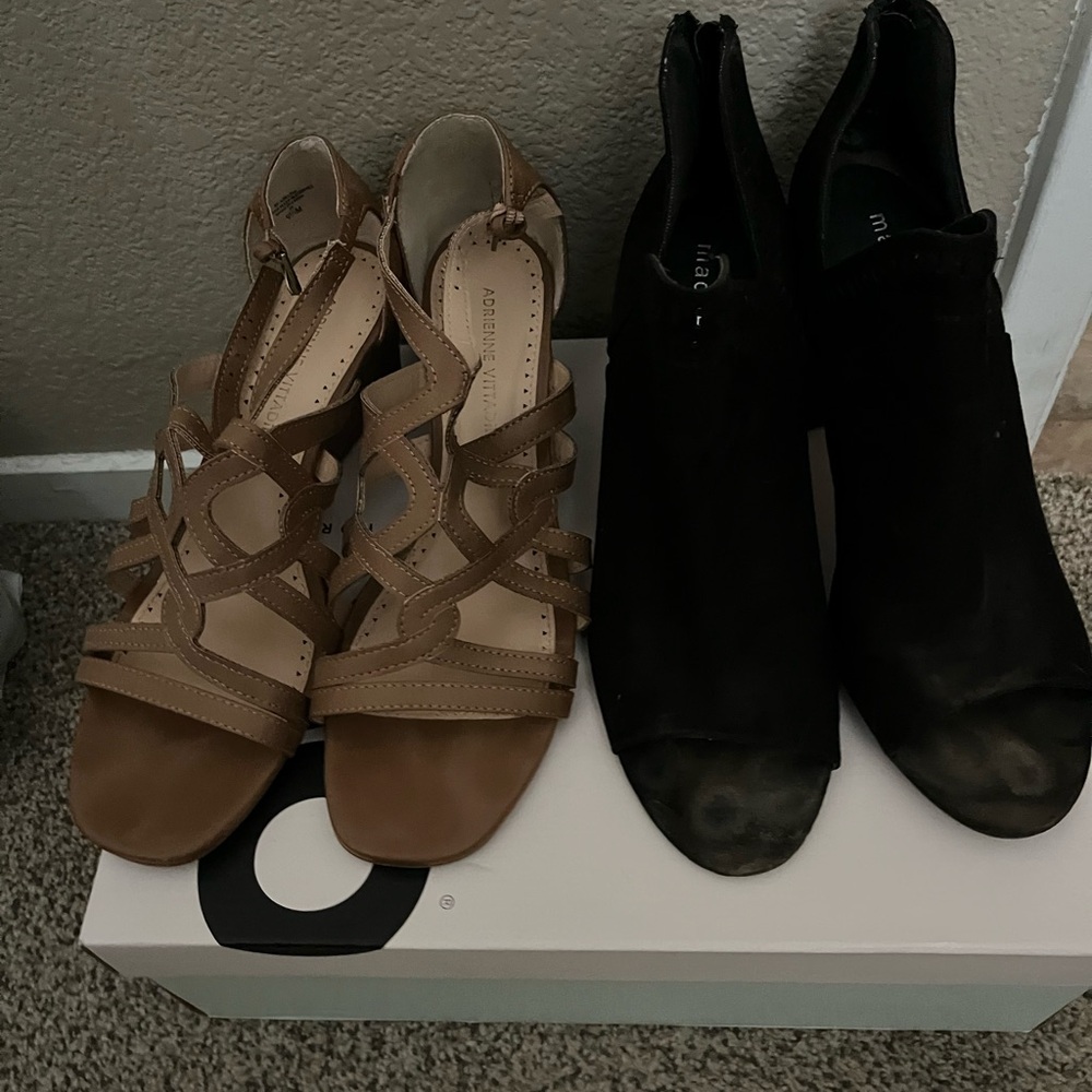Beige Wedges and Black open toe heels